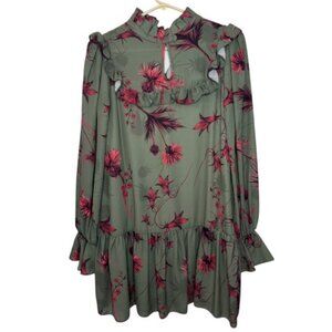 Lanca Perfume Collection green ruffled floral long sleeve mini dress size XS
